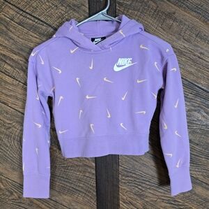 Nike Kids Girls Purple Cropped Hoodie with Peach Swooshes Size Small